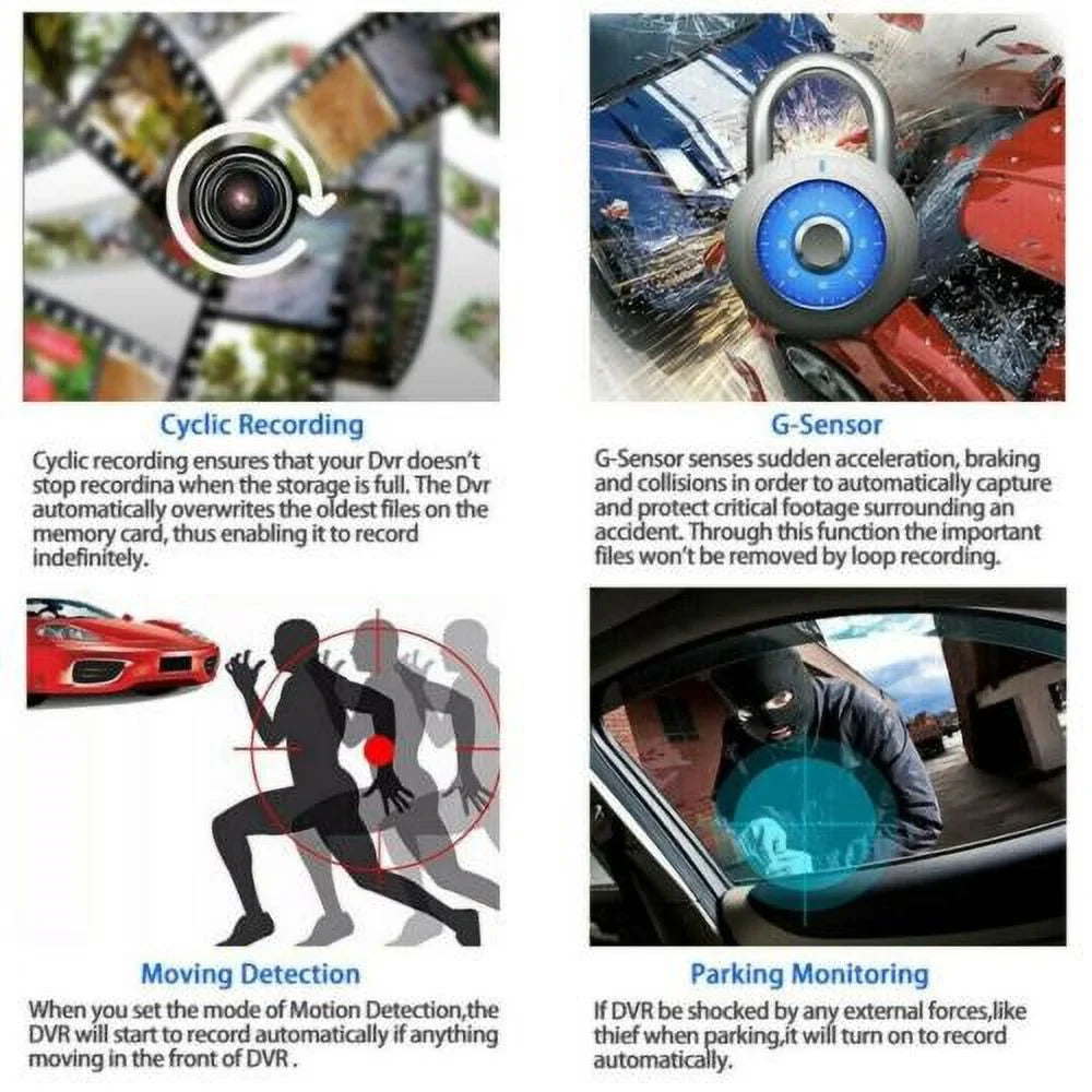 Rearview HD 4" Dual Cam G-Sensor 1080P Dash Camera Video DVR Recorder Lens Car