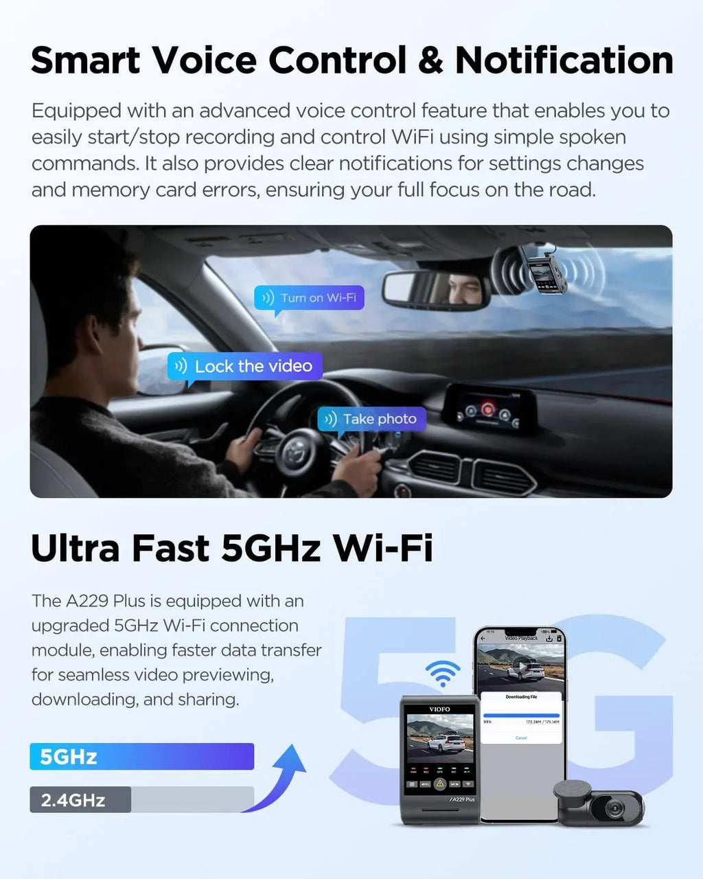 VIOFO Camera Plus 2CH Sensors, 2 Dashcam 1.87 GPS, Rear Dual A229 Front with STARVIS lb 1440P+1440P