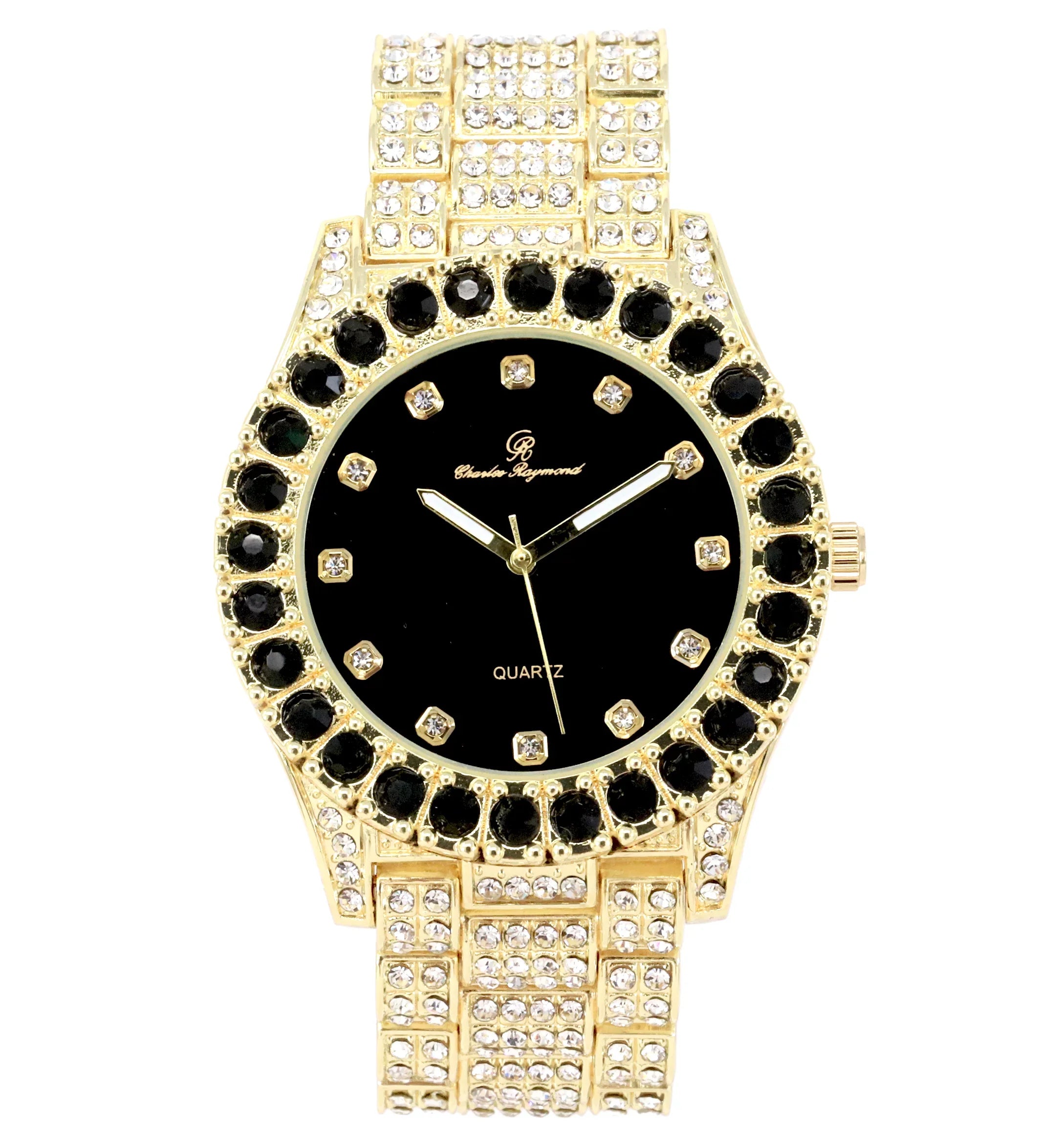 Gold Matching Necklace ZZ on with Charles Hop Black - Trim Hip Rolly Zig with Zag Bling'ed Out Sets(ST10327DX Raymond Out Sets Bling'ed Band Ice Ice on Blast! Necklace - Watch and Looks