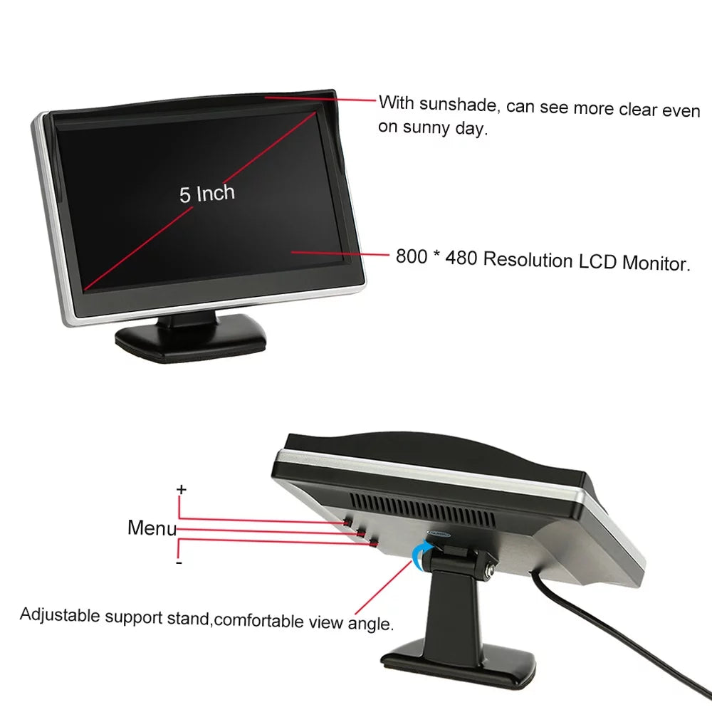 Rear Car Backup 5 View TFT - with Inch LCD Display Parking Camera for and Monitor Safe Assistance System Parking Reverse