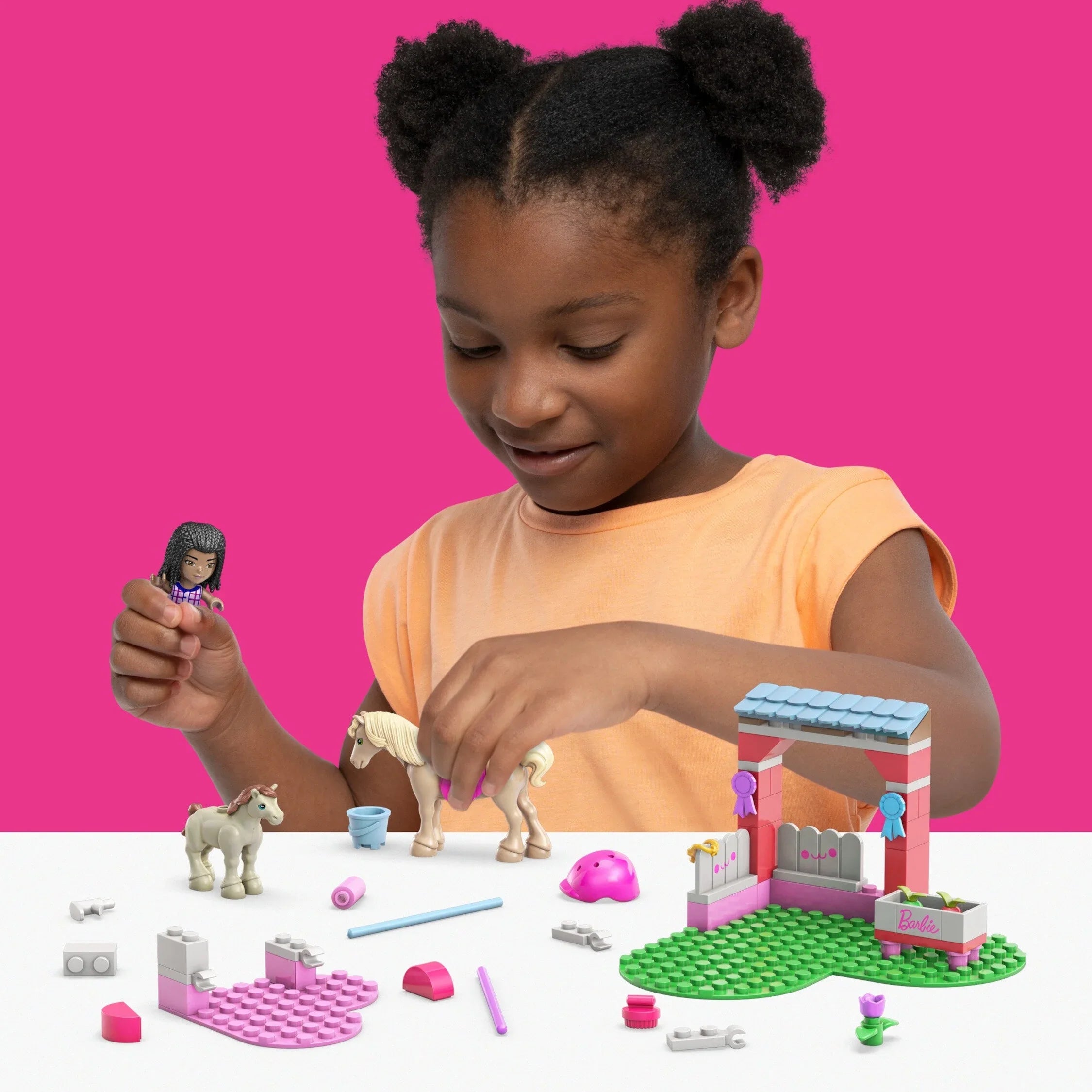MEGA Building Toy Horses Micro-Doll Barbie and 1 Pieces) Kit (73 with Jumping Horse