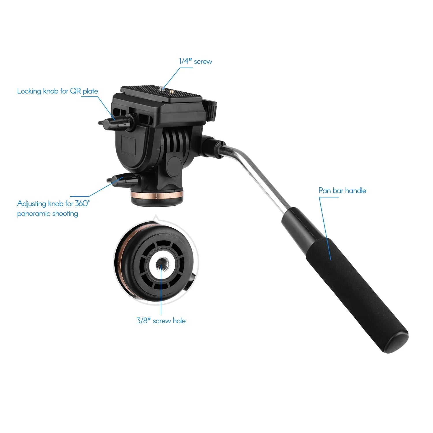 6kg 1 Compatible Professional Tripod Pan Video Release Drag Capacity 4 DSLR Plates Quick Load Inch Damping Fluid Camera with Head with Head Handle Docooler Cameras Camcorders