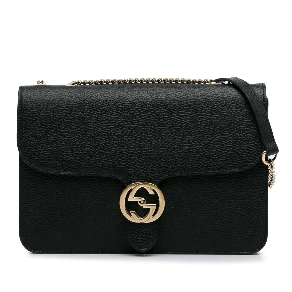 Crossbody (Good) Medium G Authenticated Gucci Unisex Pre-Owned Black Leather Interlocking Bag Calf Dollar
