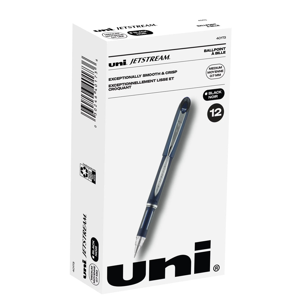 Black (0.7mm), Pens, Count Ink, Stick Uniball 12 Ballpoint Fine Jetstream Point
