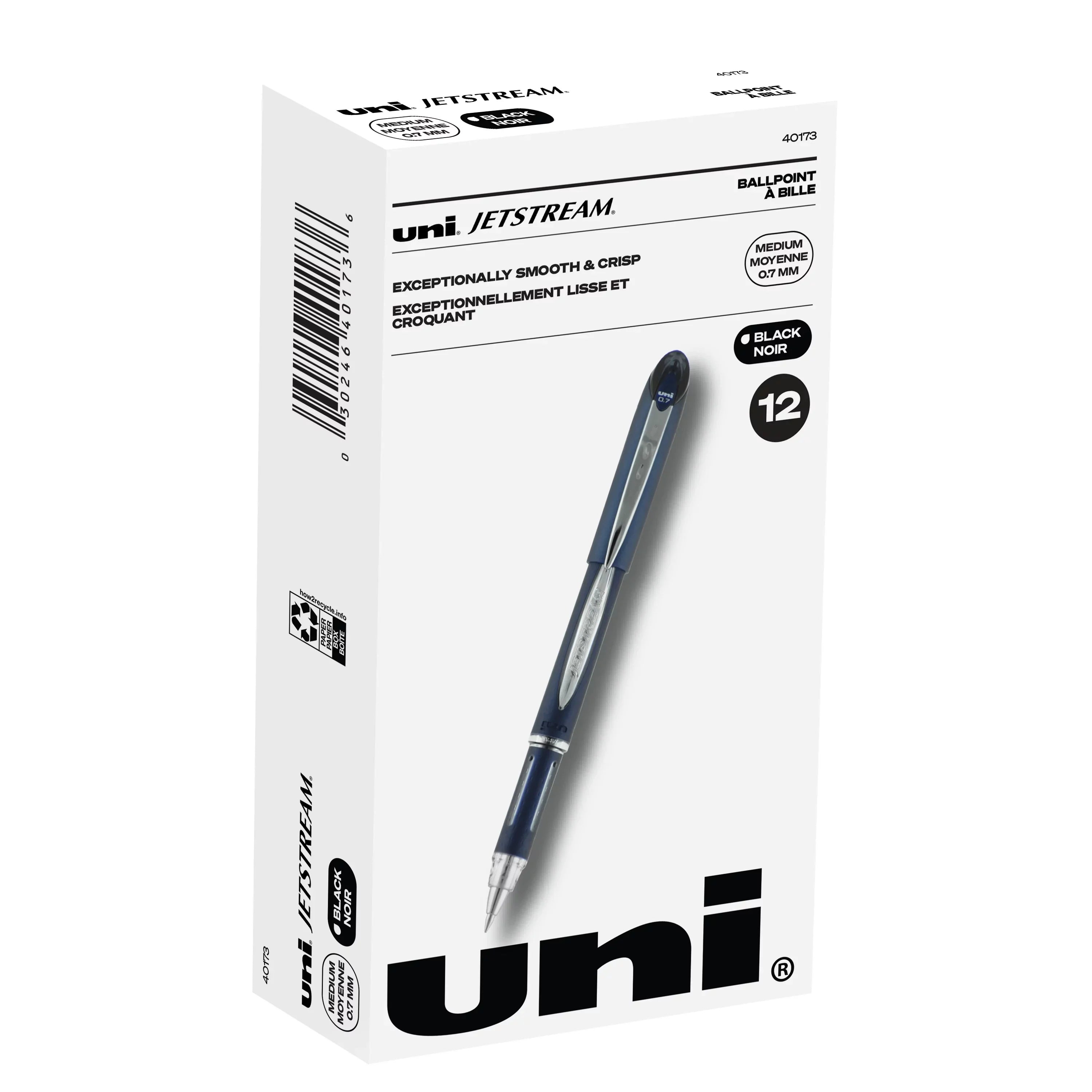 Black (0.7mm), Pens, Count Ink, Stick Uniball 12 Ballpoint Fine Jetstream Point