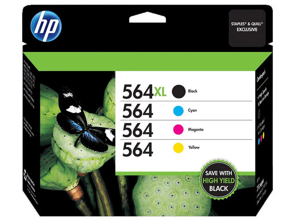 HP and 4 564 564XL Cyan/Magenta/Yellow Ink HP of High-Yield Black Pack Cartridges,