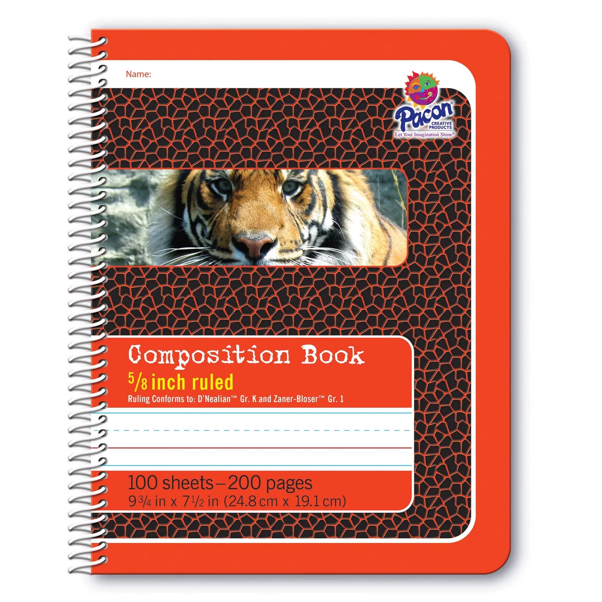 Primary x Ruled, 12 of Pack 9.75" Spiral 7.5", Red/Tiger, 5/8" Bound, Book, Pages, 200 Composition