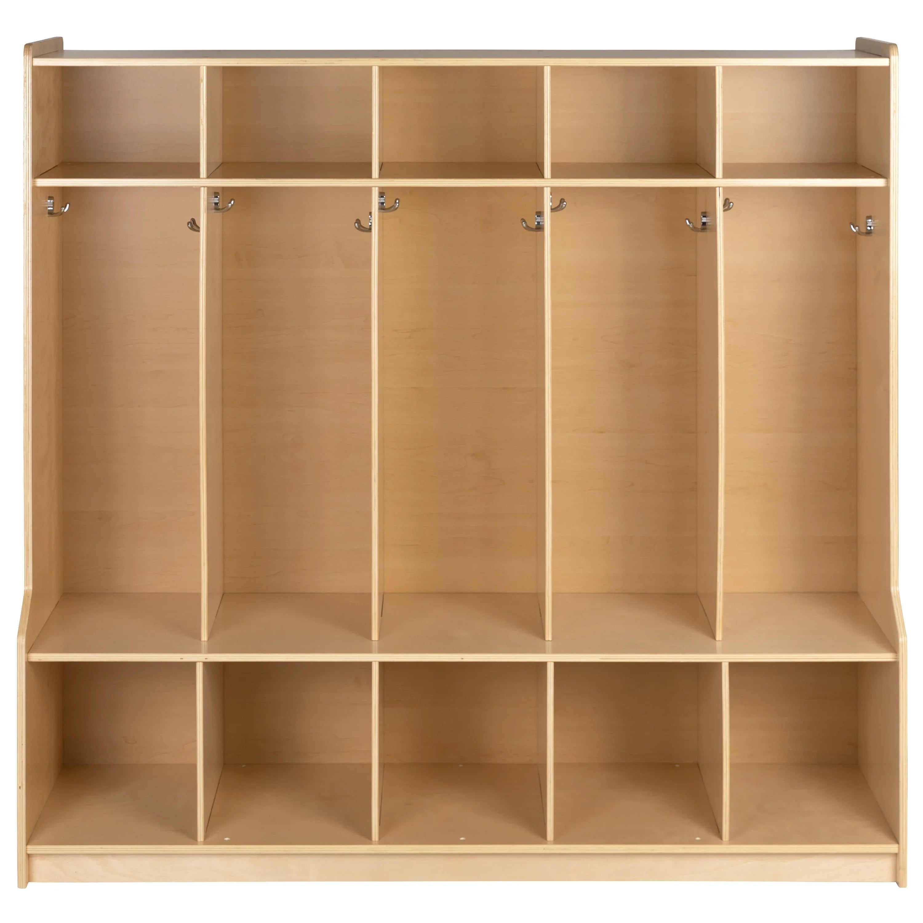 Organizer Hook-Safe, - with Locker Friendly Kid Bench, 48"L x Wooden (Natural) Design School 48"H Section Coat BizChair 5 and Storage Cubbies,