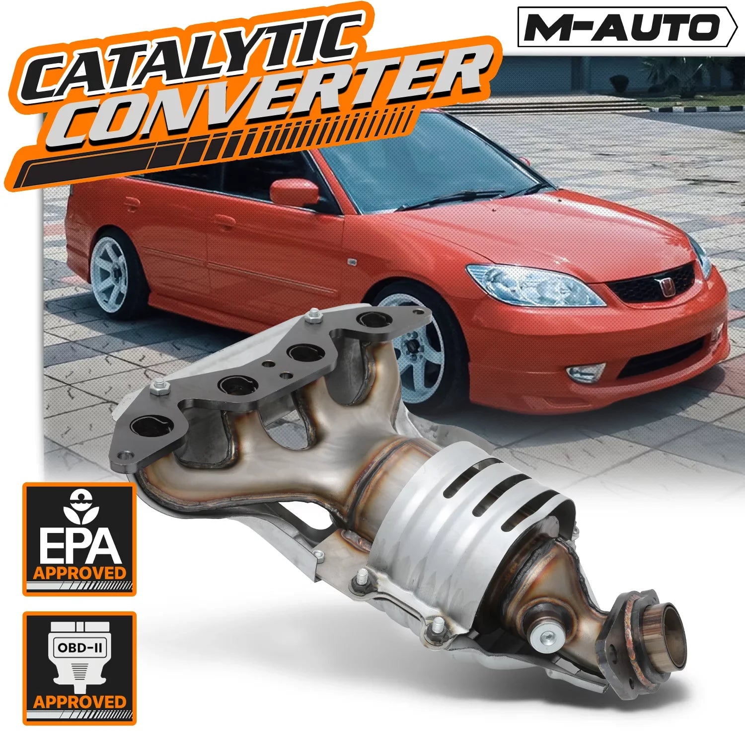 DX Models Heat Honda VX with Shield For with 1.7L Exhaust Catalytic 2001-2005 Civic, Manifold CX Fits Converter LX HX M-AUTO Engine