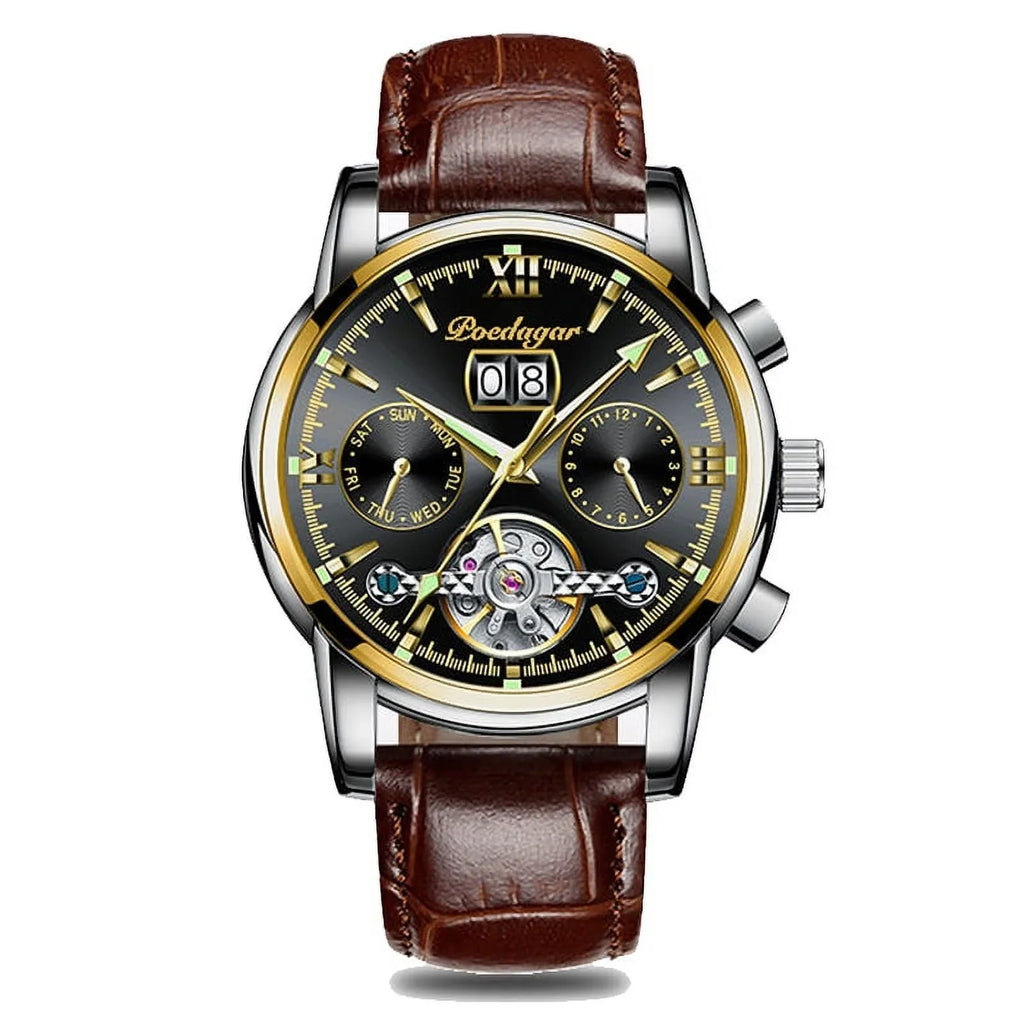 Automatic Sports POEDAGAR Luxury Chronograph Clock Genuine Wristwatch Watches Brand New Men Men Top Leather Mechanical