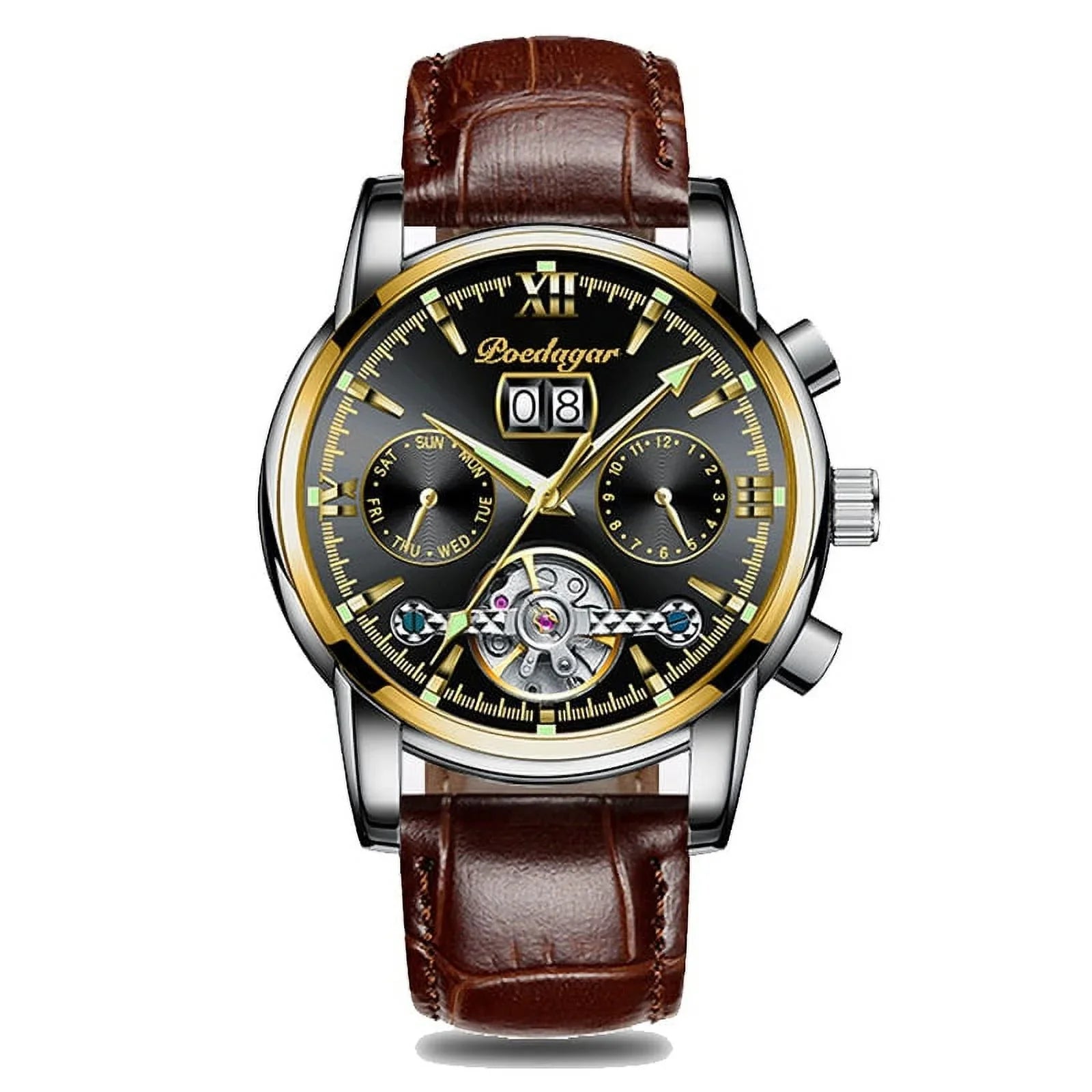 Automatic Sports POEDAGAR Luxury Chronograph Clock Genuine Wristwatch Watches Brand New Men Men Top Leather Mechanical