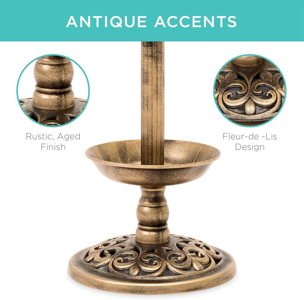 Panel, Bronze Decoration Pedestal Outdoor Lawn, W/Planter, - Scroll Integrated Solar For Garden Fountain Accents Bath Lighted