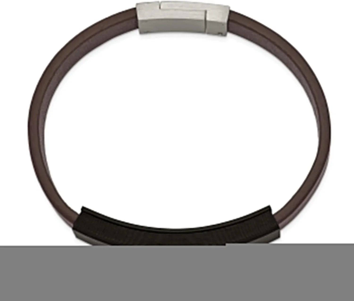 Chisel 8" Cross Polished Fiber Bracelet Steel Leather - Stainless Solid Faux Brown Carbon