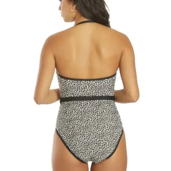 Bandeau Kors Piece Logo Printed One Belt Black Swimsuit Michael Women's Size 8