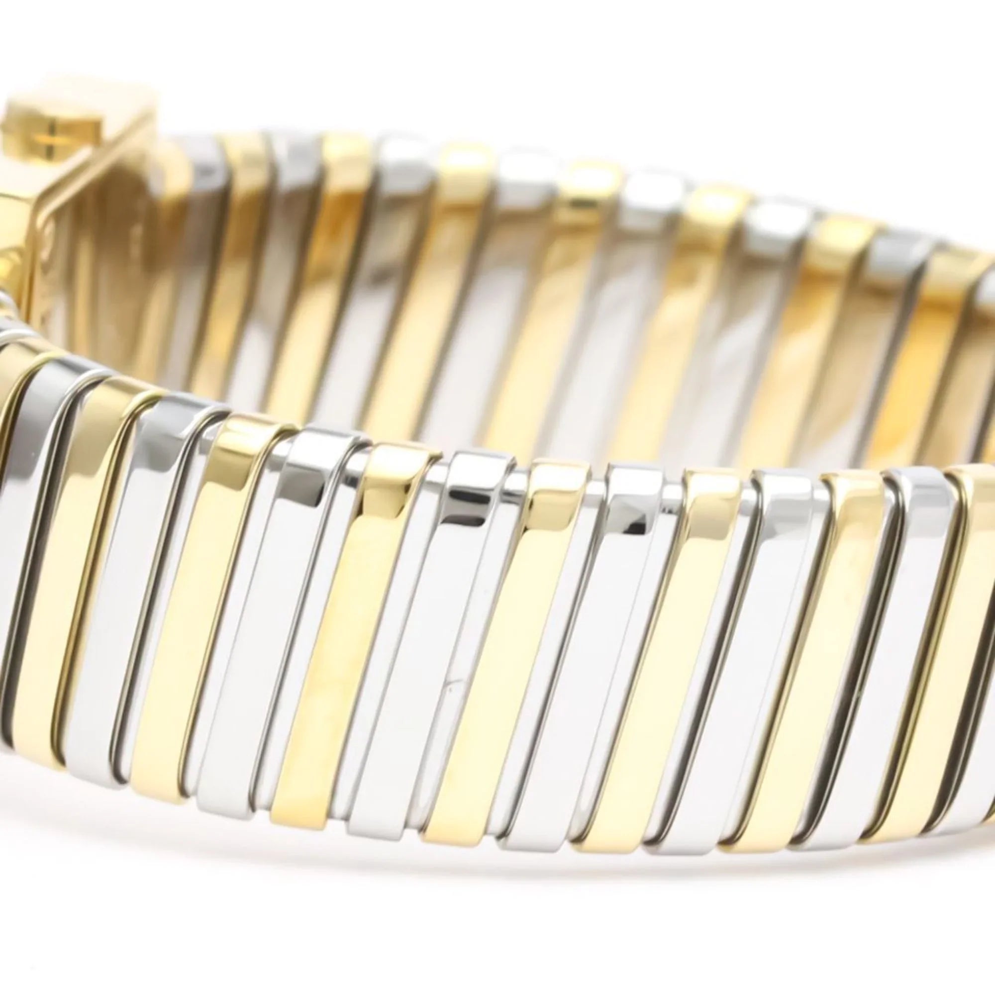 18K Steel 2T BVLGARI SQ22 BF552142 Gold Quadrato Ladies Quartz Watch (Good) Polished Pre-Owned