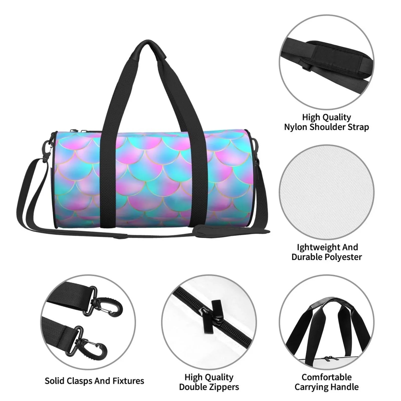 Large Scales Travel Bag Bag Luggage Dragon Purple Compartment Sports with Cylinder Pocket Waterproof Coaee Bag Gym Capacity and