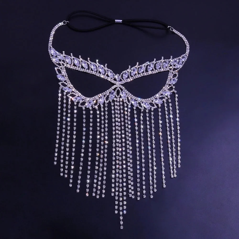 Tassel Women Jewelry Mask Chain Crystal Rhinestone Halloween Mask Face Face Mask Masquerade Face