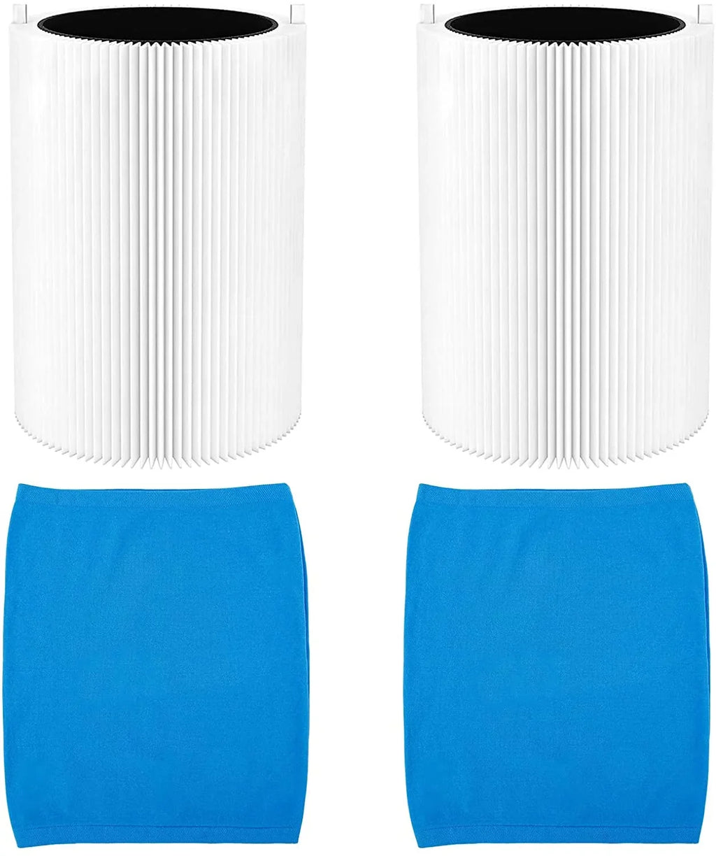 Blueair 2PCS Filter Carbon Replacement 2PCS 411 Blue Particle Filter Including Pure Blue Air Pre-filter for 411, KEEPOW and Fabric Purifier
