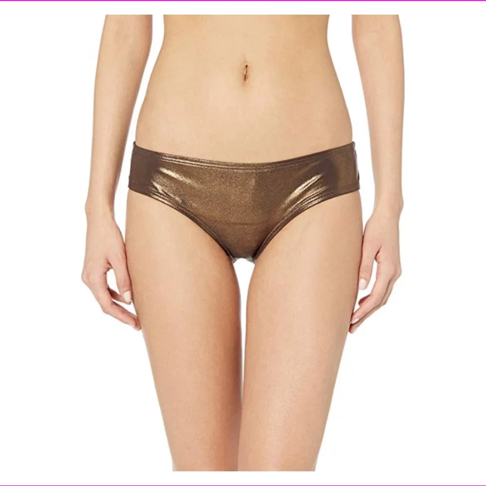 L) (Sun Vince Shine Camuto Smooth Bottom Bikini Shirred Bronze, Swimsuit Women's