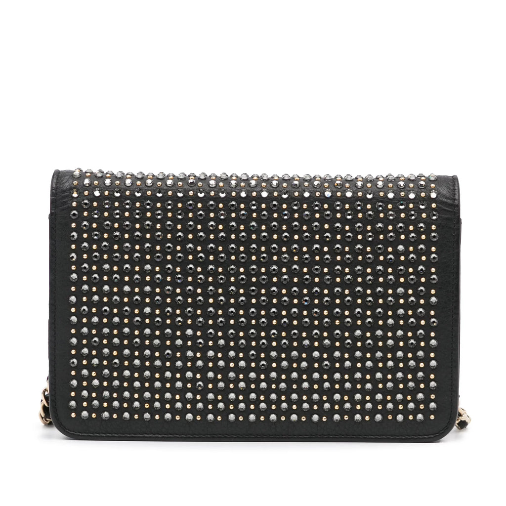 (Good) Crossbody Pre-Owned Authenticated Chain Calf Chanel Leather Unisex Black Wallet Studded Bag on