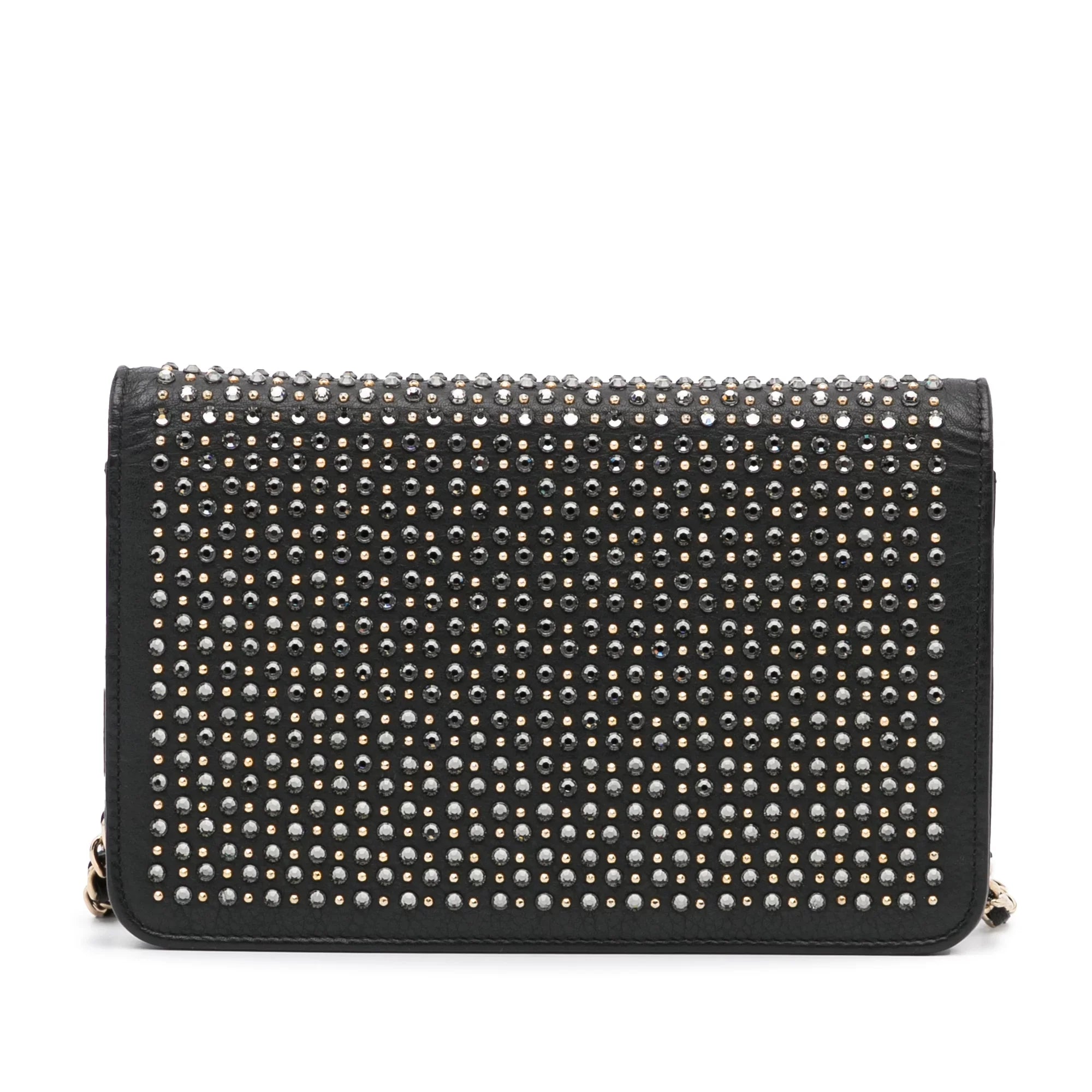 (Good) Crossbody Pre-Owned Authenticated Chain Calf Chanel Leather Unisex Black Wallet Studded Bag on