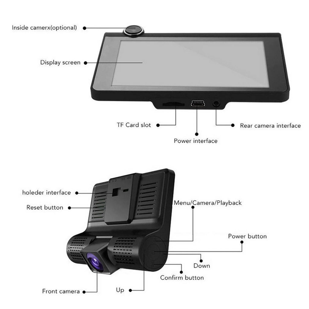 HD Cam Car Lens Recorder G-sensor 4" Video Dash 1080P Rearview 3 XBTCLXEBCO Camera DVR