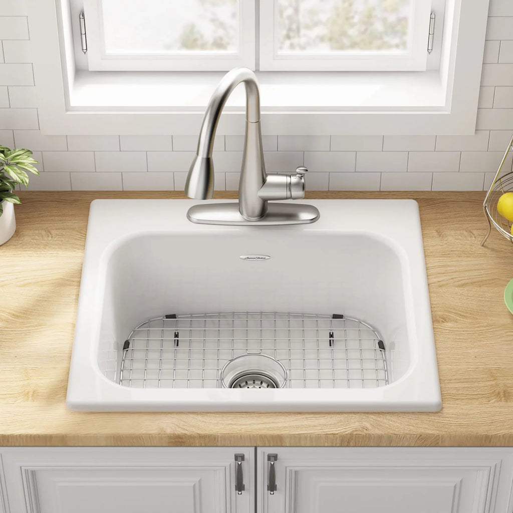 Kitchen Drop-in in Sink Bowl Quince in. American Cast 3-Hole Single White Standard 25 Brilliant Iron