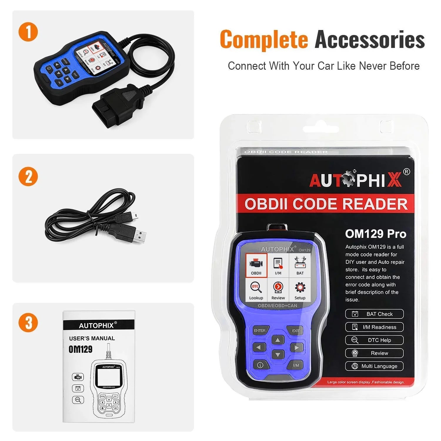 Full 12V 2 Test OBD2 Scanner Code Engine AUTOPHIX Diagnostic 1 PRO Battery Auto OBD Cranking OBD2 EOBD Reader in Function Automotive Automotive OM129 Analyzer Test Battery Tool Tester Charging Scanner