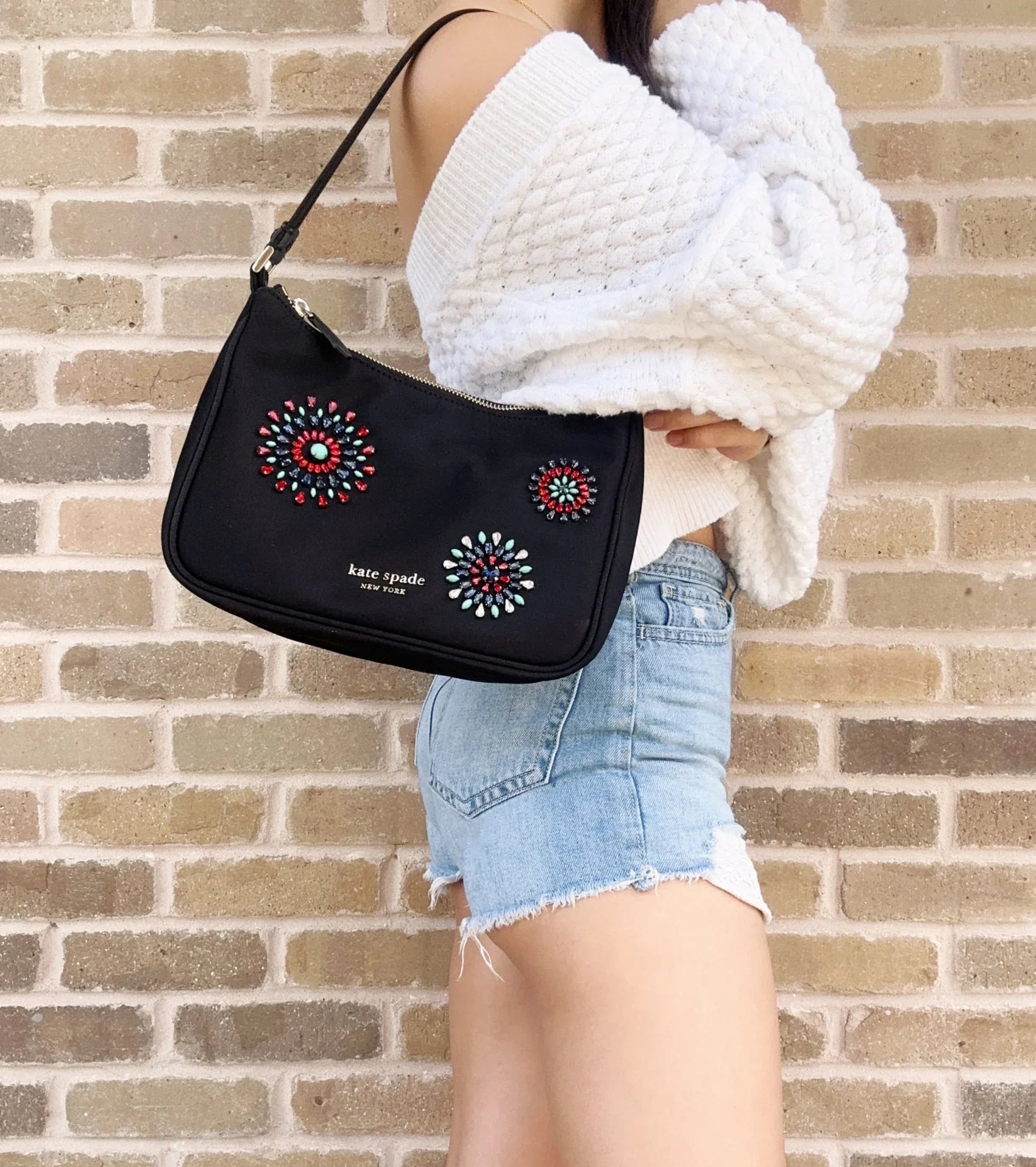 Shoulder Better Nylon Small Black Embellished Bag Little Sam Firework Spade Kate