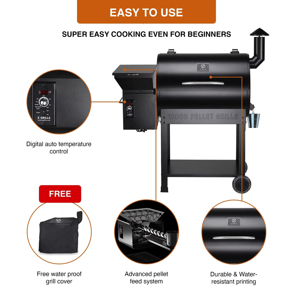 ZPG-7002B Pellet Z Wood Grill 8-in-1 GRILLS & Smoker BBQ 694 Black in. sq.