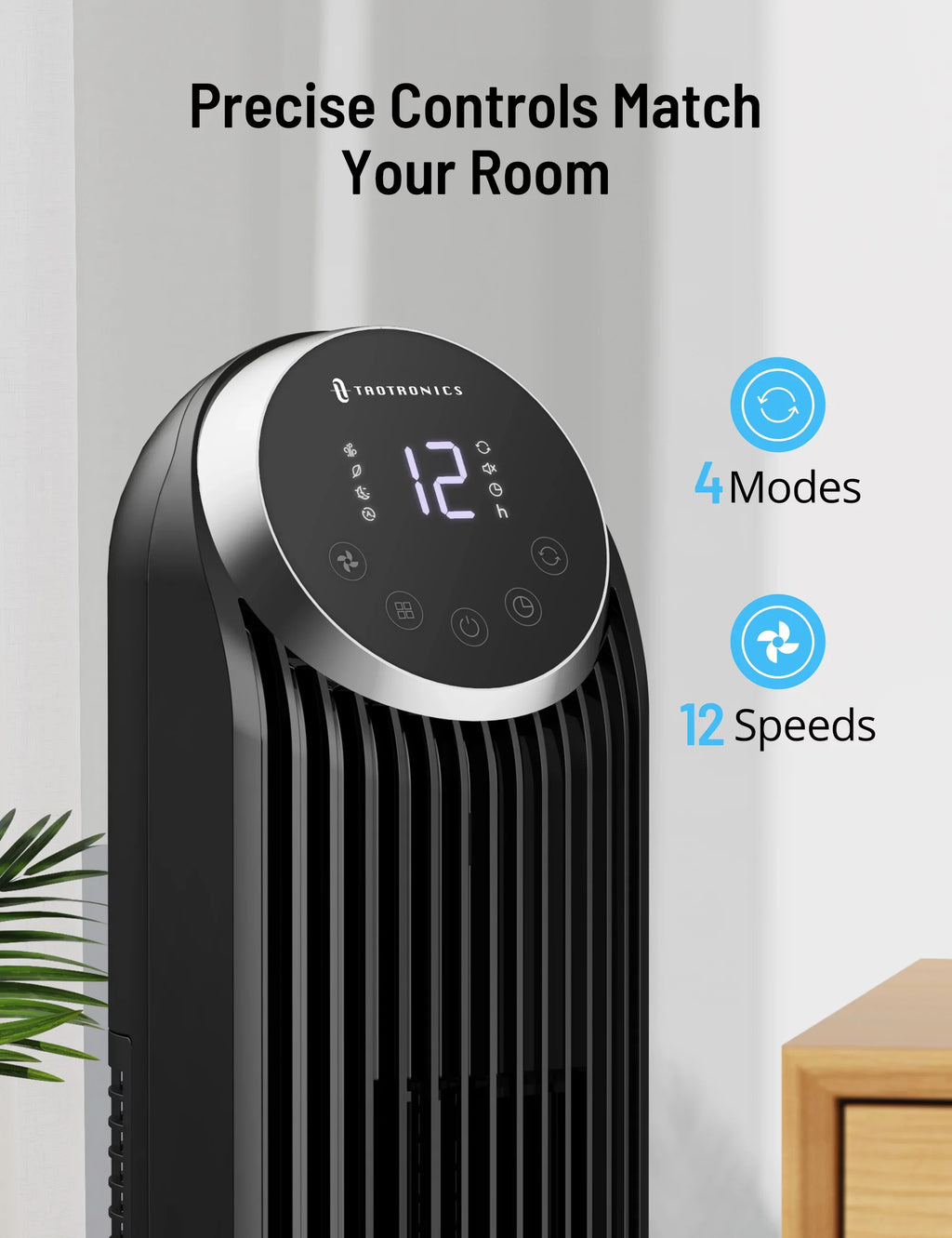 42" Modes, Fan, Bladeless Dustproof Standing Tower Home, for 12 12H Fan Speeds, Fan Remote, 120Â° with Office 4 TaoTronics Timer, Mesh Fan, Oscillating Filter,