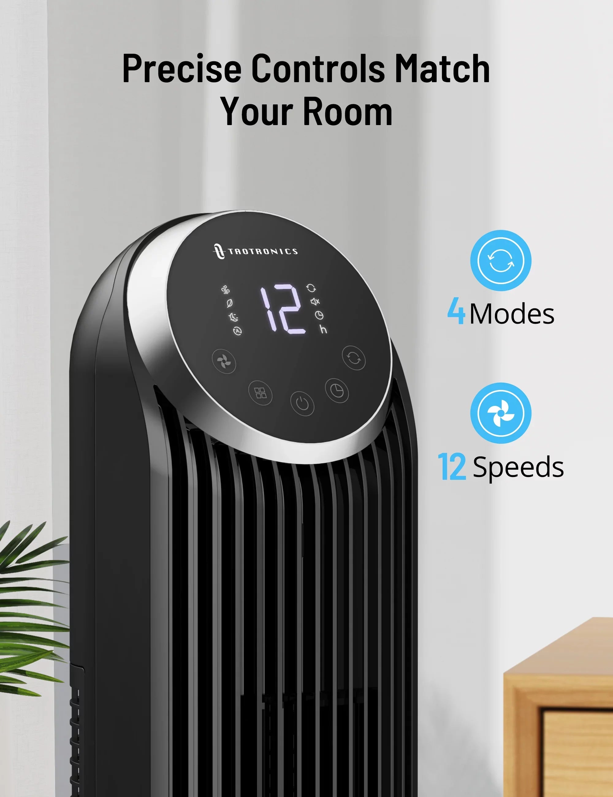 42" Modes, Fan, Bladeless Dustproof Standing Tower Home, for 12 12H Fan Speeds, Fan Remote, 120Â° with Office 4 TaoTronics Timer, Mesh Fan, Oscillating Filter,