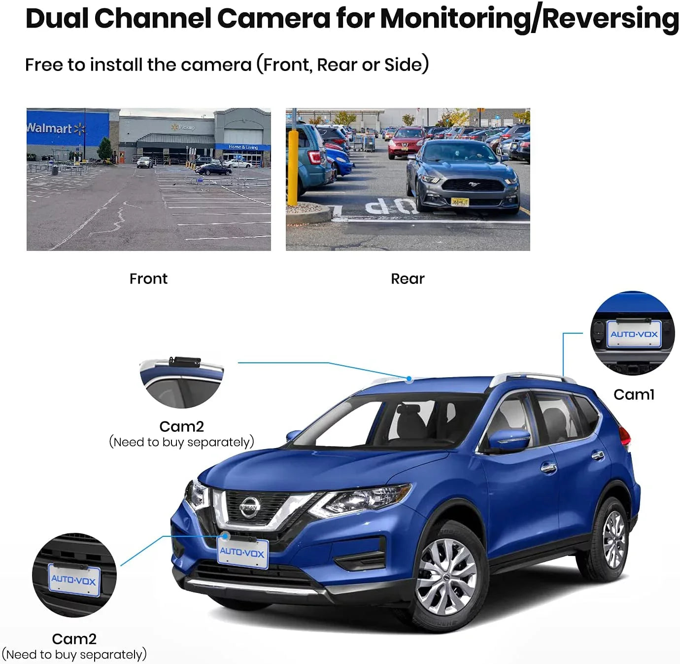 AUTO-VOX Wireless 5'' Installation, for Car Camera Systems 5Mins Backup for TW1 Monitor Camera Trucks, Up Back DIY Vision Solar Night