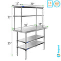 Shelves Kitchen Double & 30" Steel x Wide | Combo 18" Shelving Tier Metal Overshelf 12" Two | With Table Table Prep Stainless Work