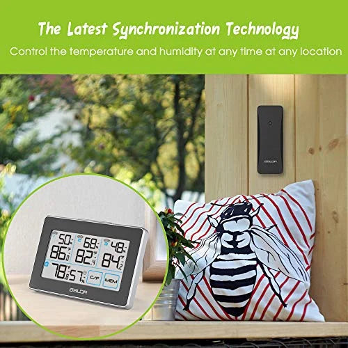 3 Stand Humidity Black LCD, Real-Time Digital and Station Tracker Distance 262 with Meter Touchscreen, Hanging Temperature Built-in - ft Weather Slot, Remote and Max with BALDR Wireless Sensors,