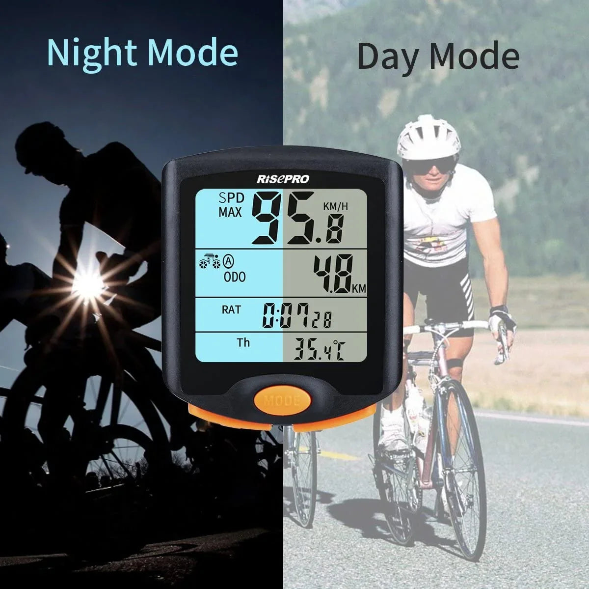 Waterproof Speedometer Multi YT-813 Line Bike Wireless 4 Odometer Function Computer, RISEPRO Cycling with Bike Backlight Bicycle Display