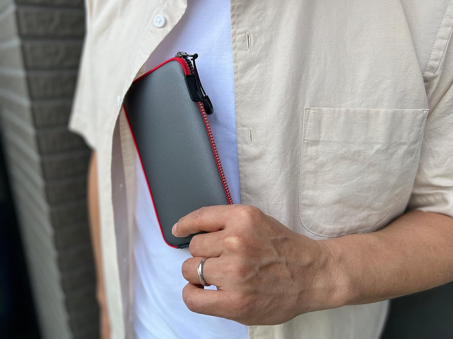 Phone Lightweight Phone iPhone for Bag, Sleeves Durable Inner Cell Zipper Opening, Thermal & Neoprene Carrying [GreyRed] Pouch, Pouch OneJoy Phone Large with Phone Protective Pocket Carrier