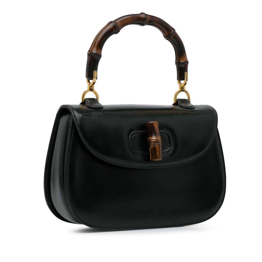 Handbag Top Gucci Bamboo Black Night HandleBag Pre-Owned Calf Authenticated Leather (Good) Unisex