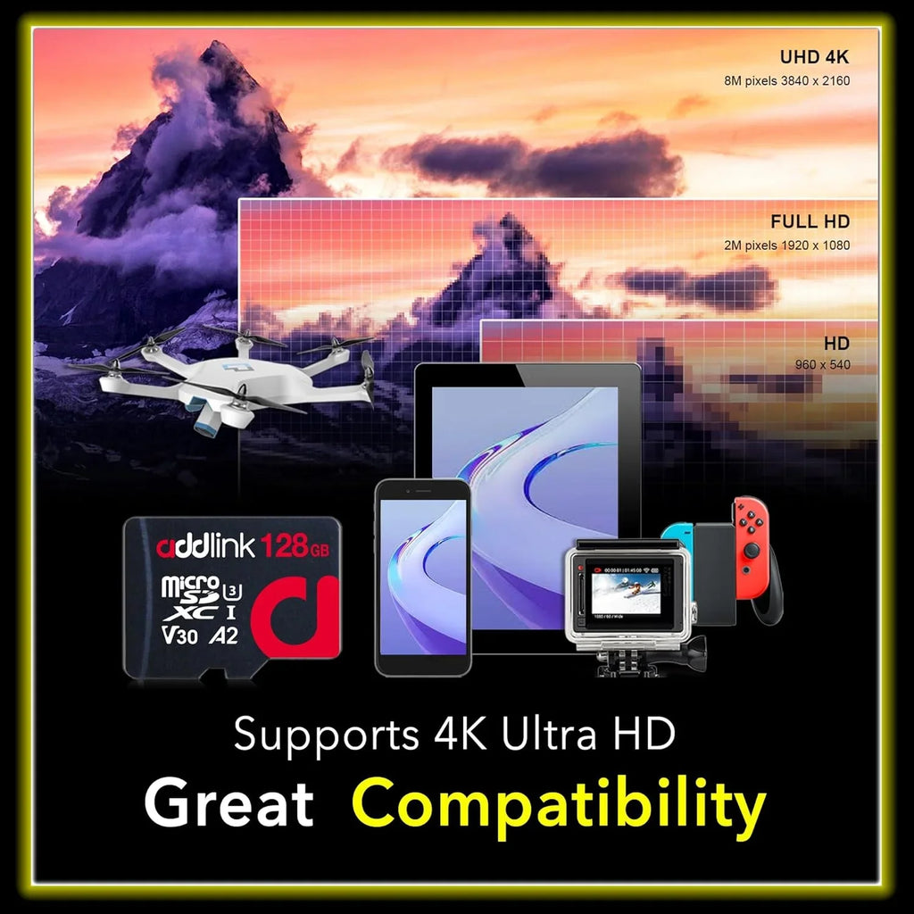 Adapter Dash Camera, U4 Go 2-Pack for 128GB Android Compatible UHS-1 V30, Tablets, Smartphones, addlink Cam + roSDXC