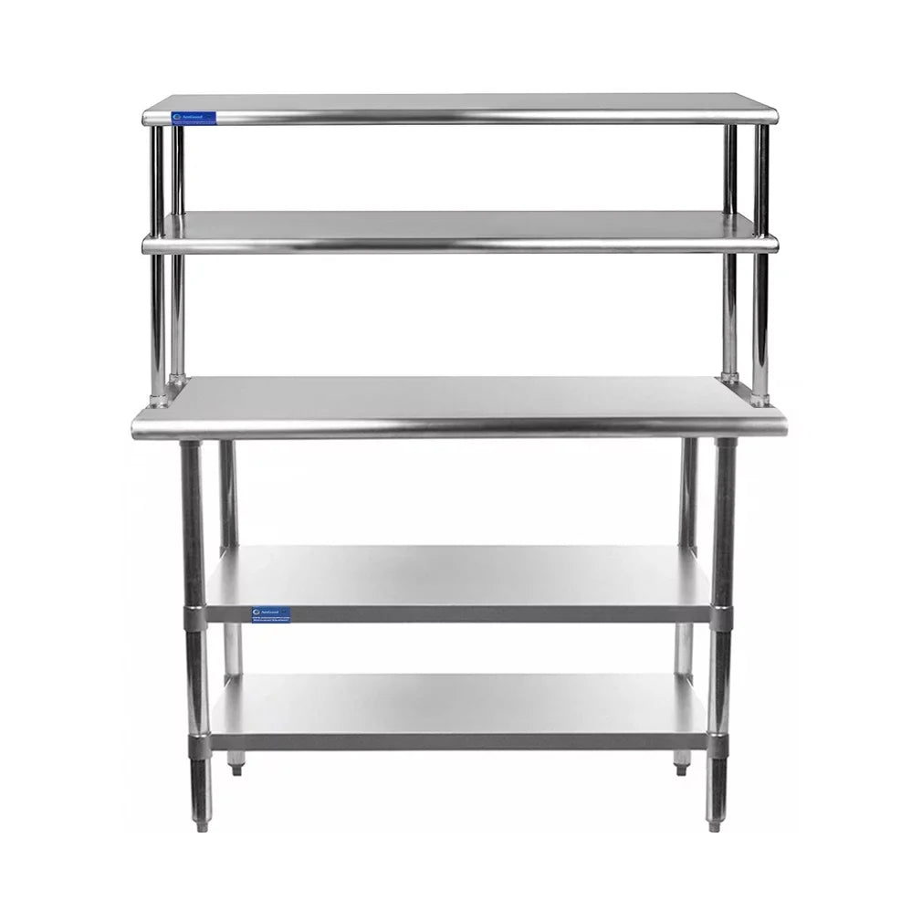 With Double Tier Table Metal Stainless Shelves Prep Kitchen | & 14" | Work Combo Wide 60" 12" Shelving Steel Overshelf Table Two x