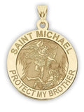 Inch - Brother Michael Medal Protect in Gold - Yellow Saint 3/4 Solid Religious 14K My