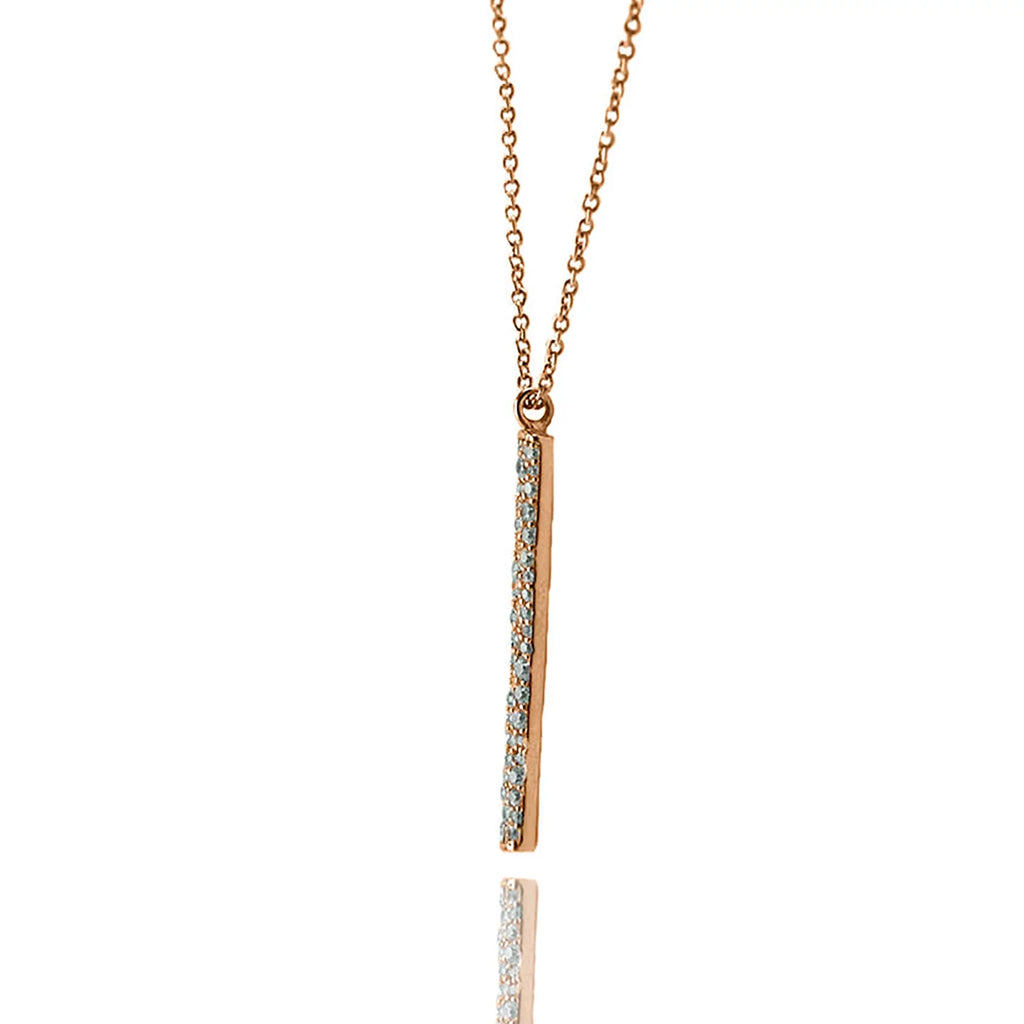 Rose Zirconia Inc for Plated Accented Pendant Cubic Box Women, Teens Boutique Gold Necklace Blue Vertical Bar