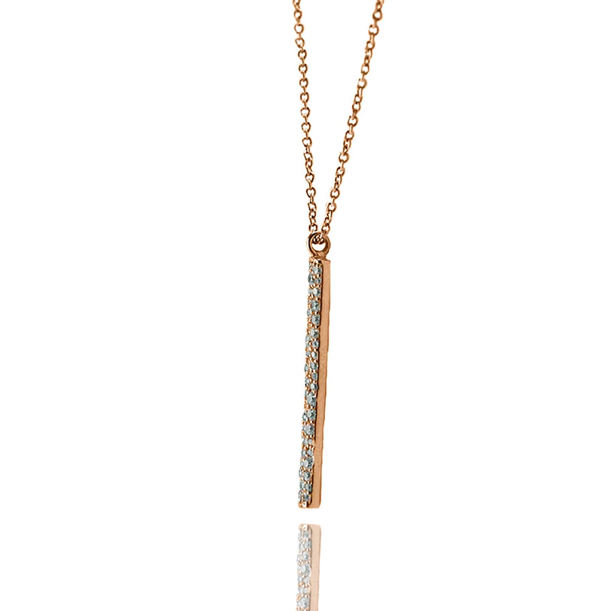 Rose Zirconia Inc for Plated Accented Pendant Cubic Box Women, Teens Boutique Gold Necklace Blue Vertical Bar