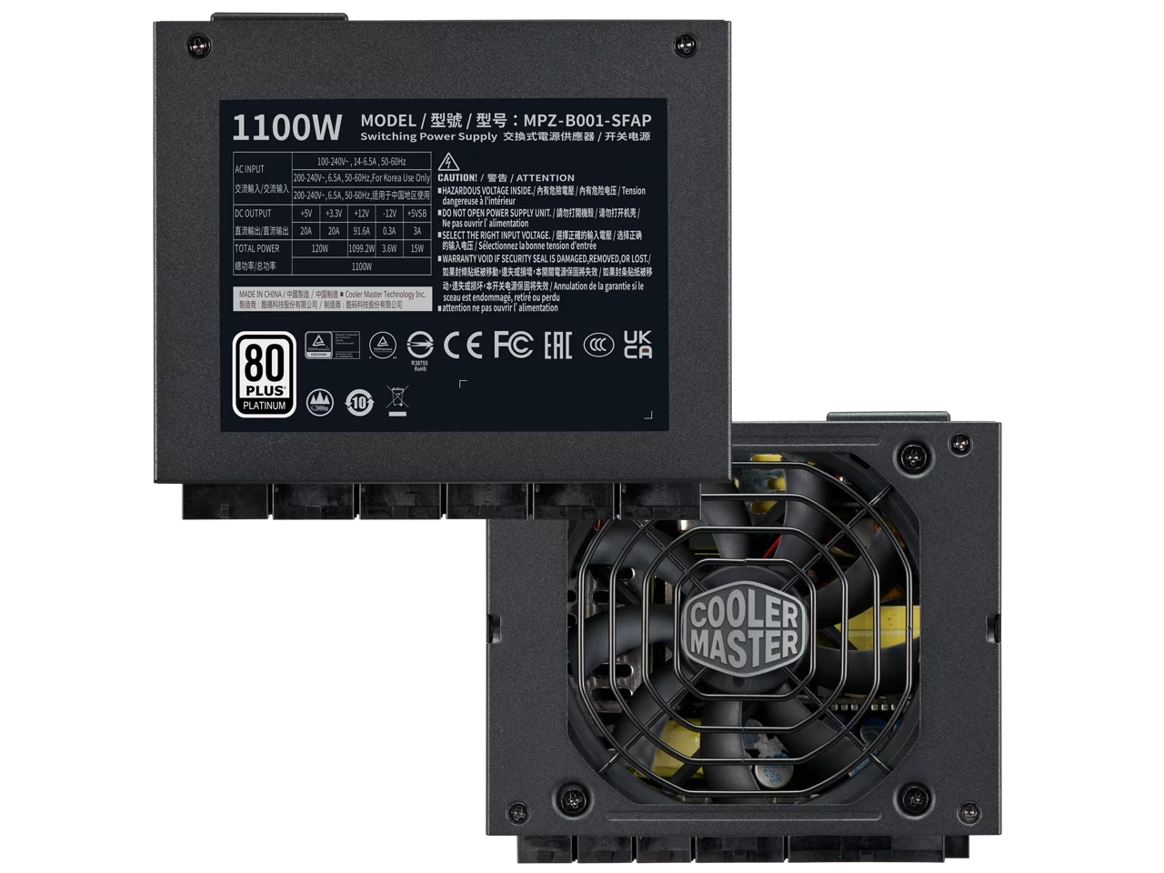 Efficiency, ATX3.0, ATX 80+ Master Fully Bracket (MPZ-B001-SFAP-BUS) SFX Platinum SFX, Platinum SFX Cooler Form Factor V1100 Included, 1100W Modular, Fully