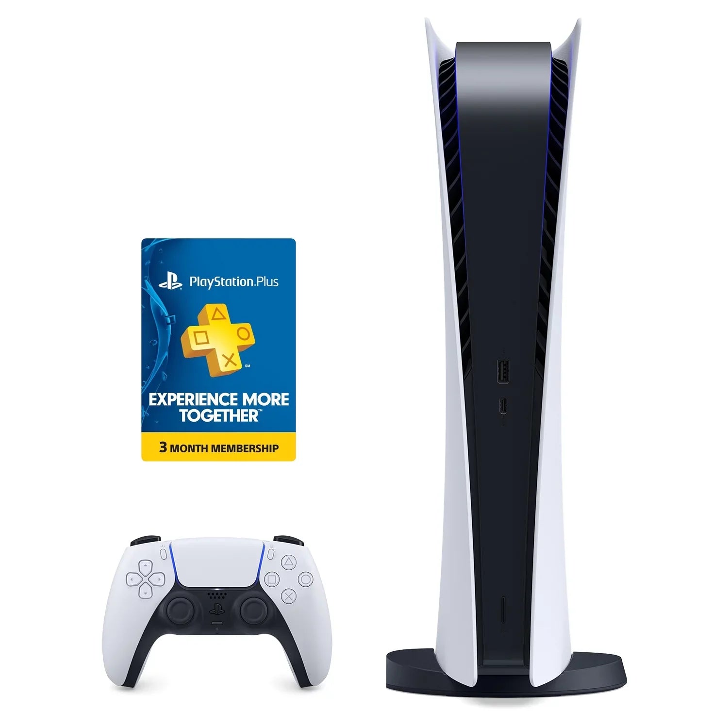Wireless - With SSD Membership 5 3 - Month Controller 825GB with White Digital Digital All - Version, Plus PS Console PS5 PlayStation