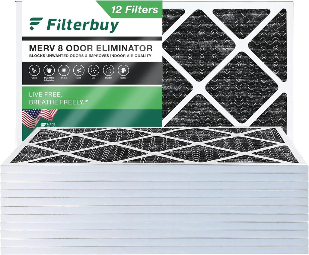 (12-Pack) 8 Furnace with AC Pleated Air Odor 12x25x1 Eliminator Activated HVAC MERV Filterbuy Carbon Filters