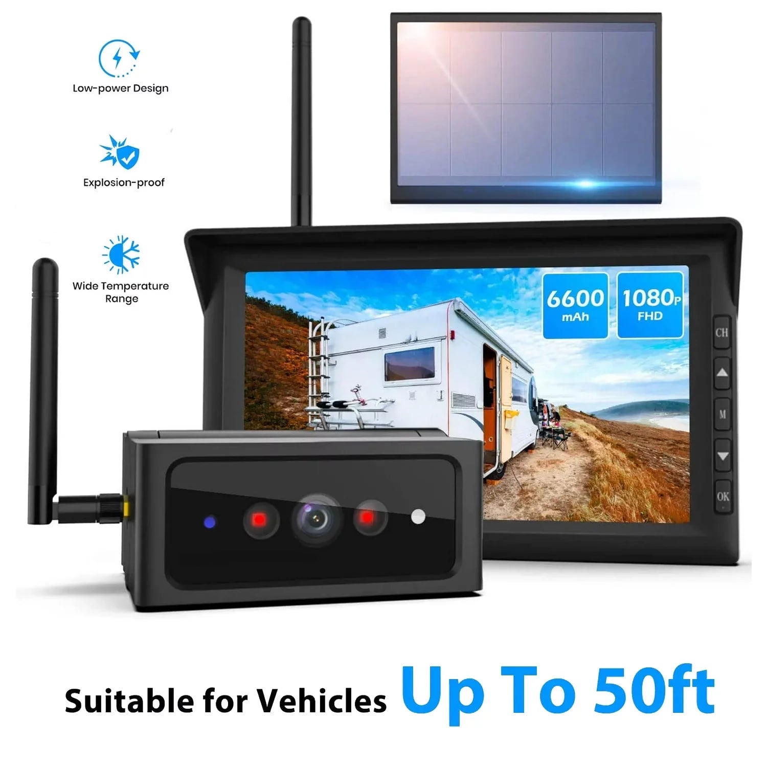 Channel Systems HD Trucks, Security with Up Reverse Camera Trailer Wireless Solar Monitor Camera Wireless Camera Auto-Vox for Backup 2 Back 7'' Camera(Solar4) RV