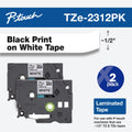 White, 2/Pack P-touch 1/2"w, Standard on Laminated Adhesive Tze Labeling Black Brother Tapes,