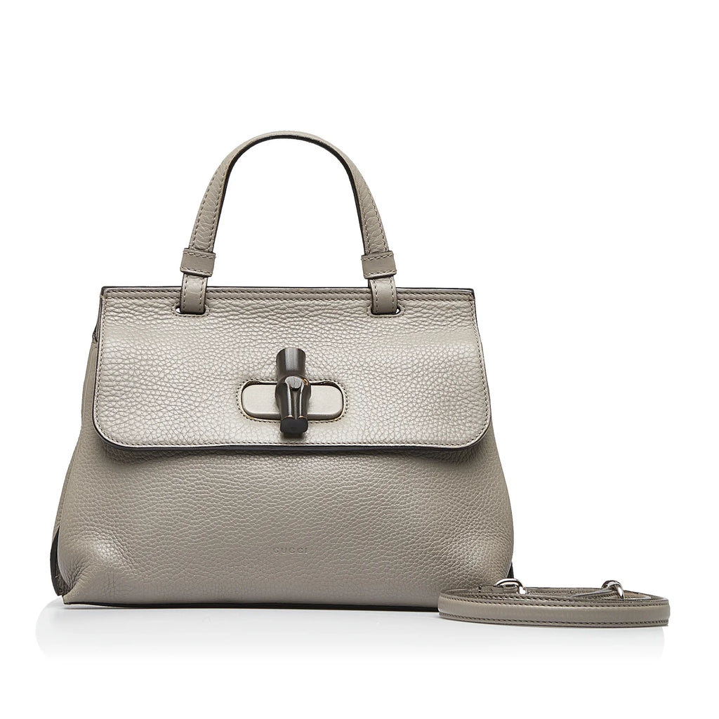 Bamboo Satchel Gray Leather Authenticated (Good) Daily Pre-Owned Medium Calf Unisex Gucci
