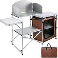 Folding Zippered Party, Color, Camping, 2-Tier, with Table Cook Camping Table Kitchen Outdoor BBQ, Bag for SKYSHALO Portable Brown Camp Table